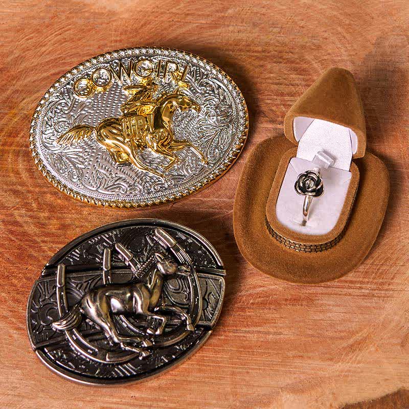 Ensemble de boucles de ceinture et d'anneaux torsadés en forme de cheval de course, style cowgirl, à faire soi-même