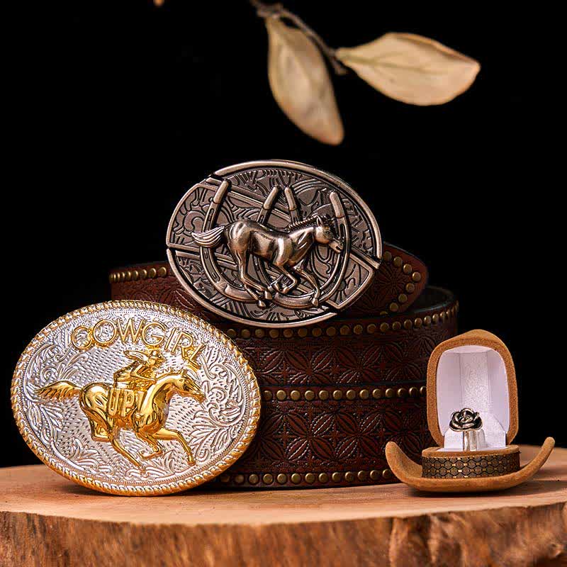 Ensemble de boucles de ceinture et d'anneaux torsadés en forme de cheval de course, style cowgirl, à faire soi-même