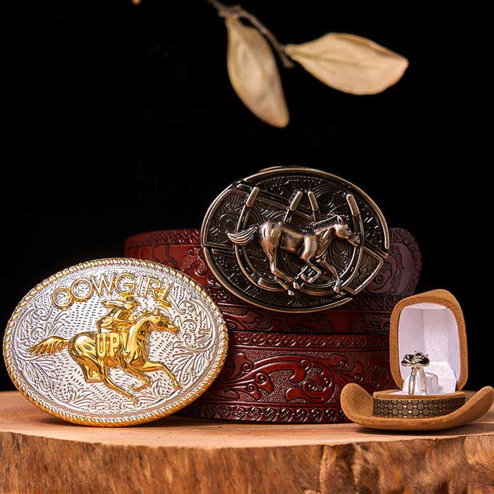Ensemble de boucles de ceinture et d'anneaux torsadés en forme de cheval de course, style cowgirl, à faire soi-même