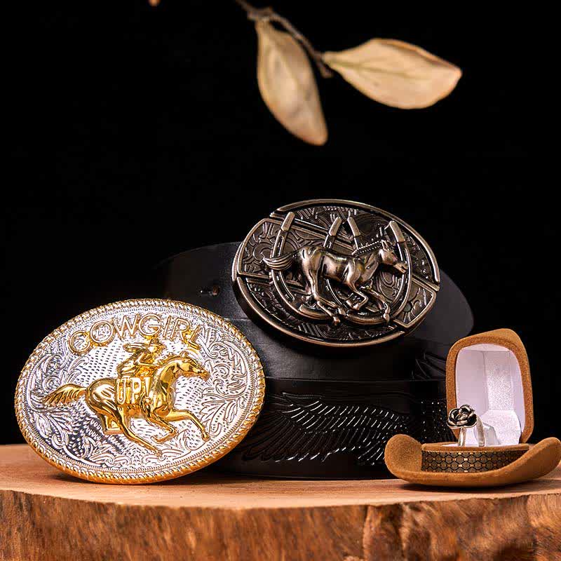 Ensemble de boucles de ceinture et d'anneaux torsadés en forme de cheval de course, style cowgirl, à faire soi-même