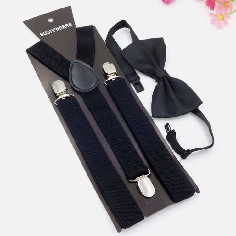 Lot de 2 bretelles réglables à 3 clips avec noeud papillon de couleur unie