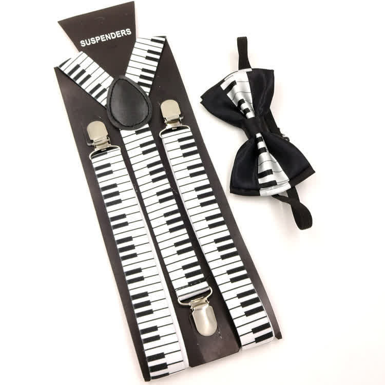 Lot de 2 nœuds papillon à motif piano avec bretelles réglables à 3 clips