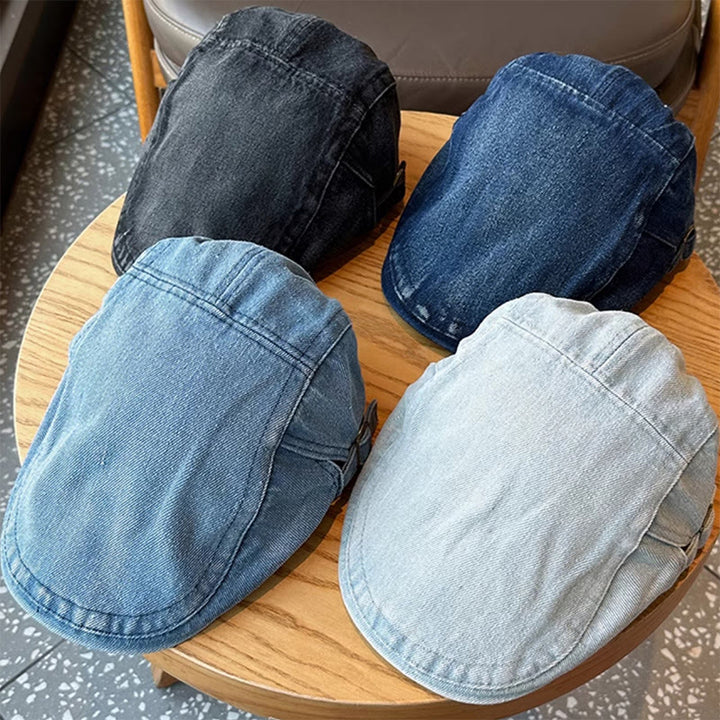 Casquette béret plaque ajustable en denim classique