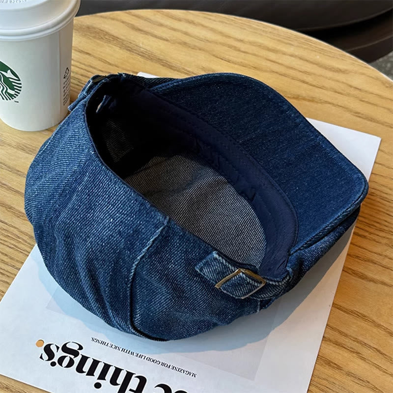 Casquette béret plaque ajustable en denim classique