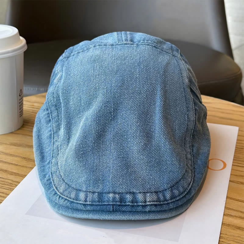 Casquette béret plaque ajustable en denim classique