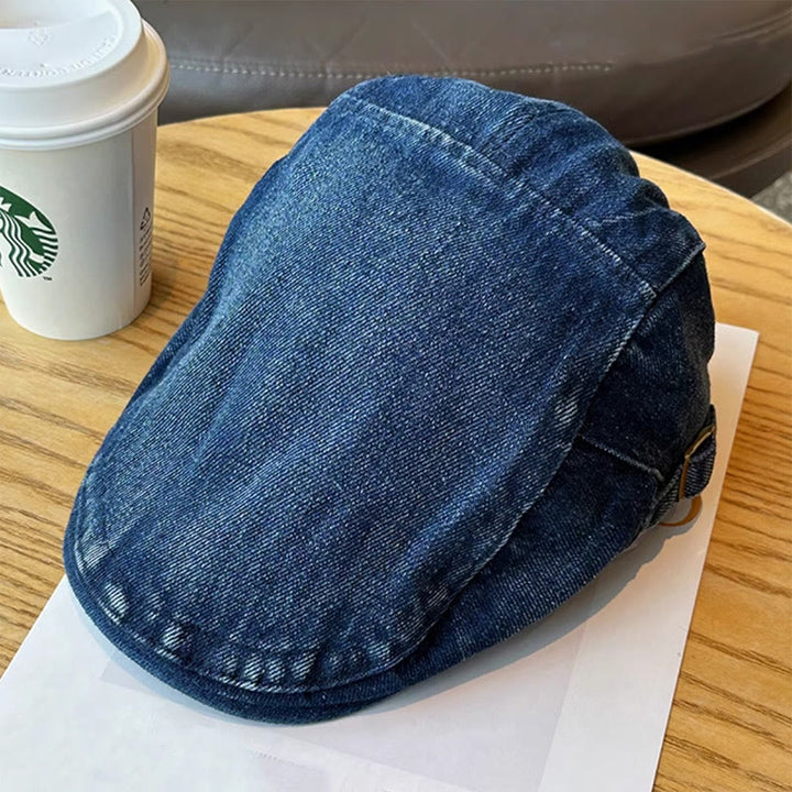 Casquette béret plaque ajustable en denim classique
