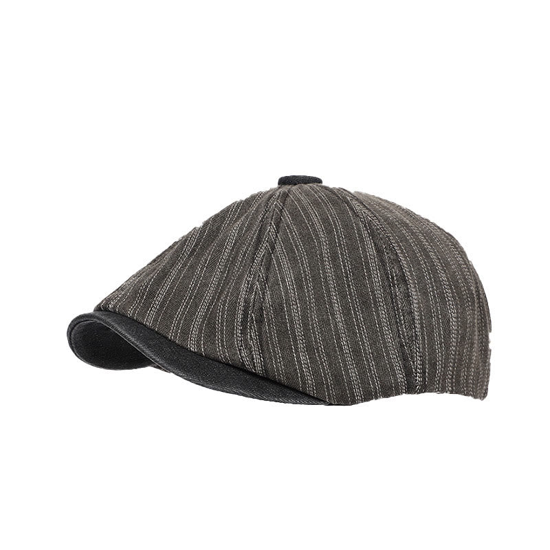 Casquette béret octogonale en denim délavé à rayures pour artiste peintre