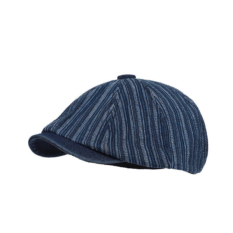 Casquette béret octogonale en denim délavé à rayures pour artiste peintre