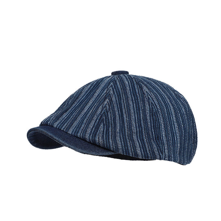 Casquette béret octogonale en denim délavé à rayures pour artiste peintre