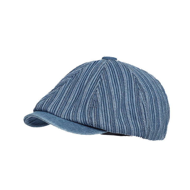 Casquette béret octogonale en denim délavé à rayures pour artiste peintre