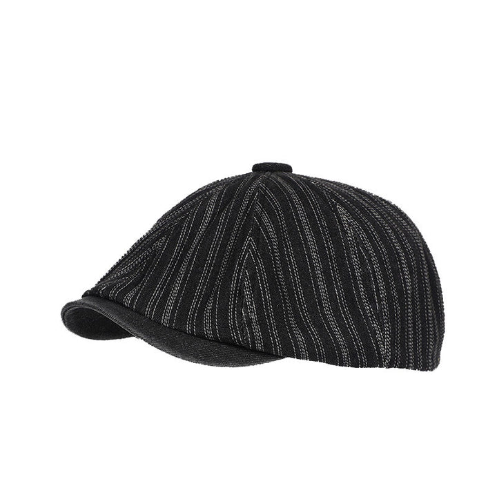 Casquette béret octogonale en denim délavé à rayures pour artiste peintre
