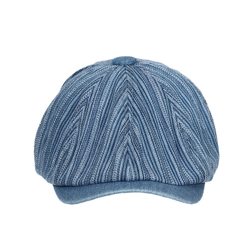 Casquette béret octogonale en denim délavé à rayures pour artiste peintre