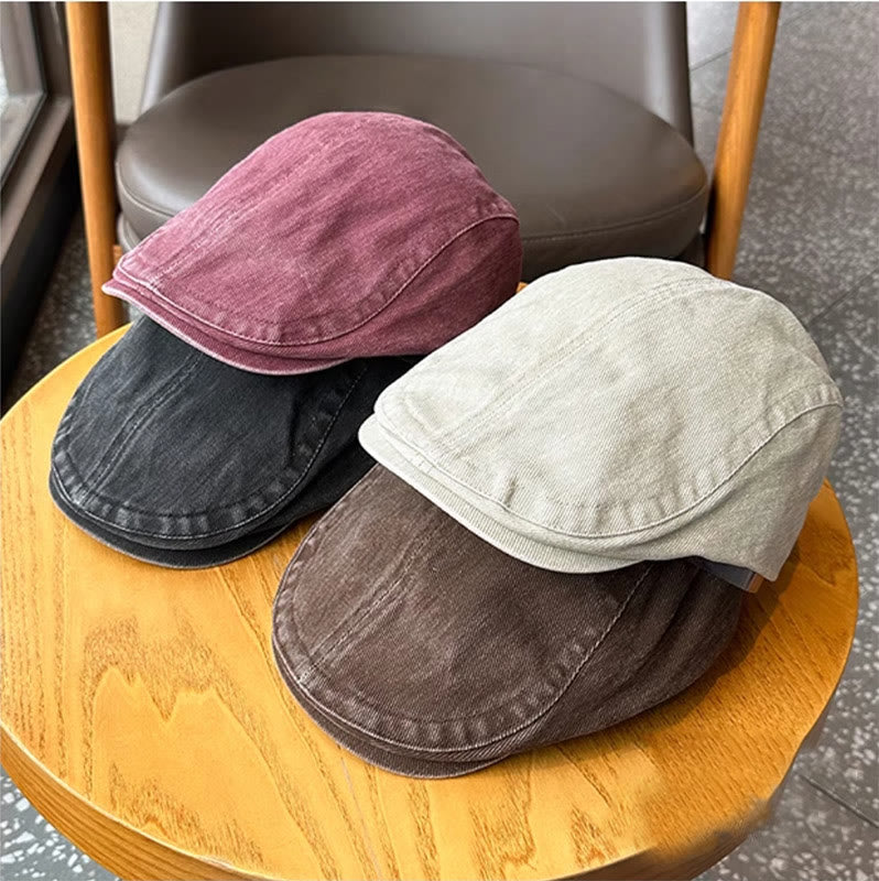 Casquette plate en denim délavé à la mode