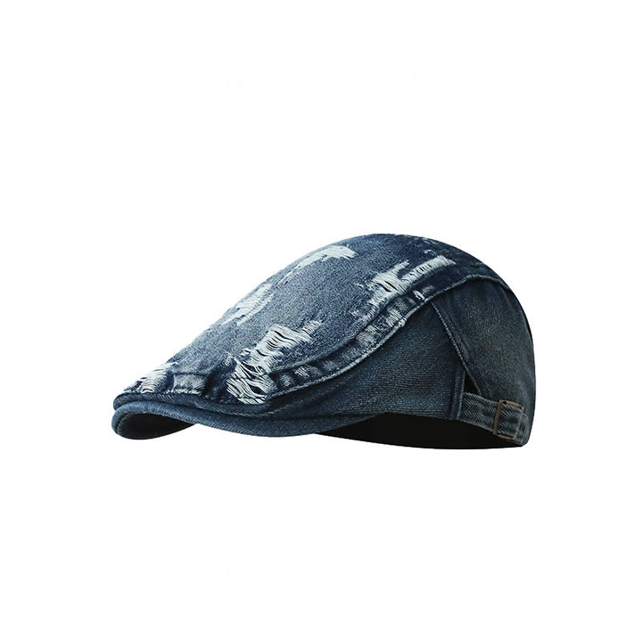 Casquette plate en jean délavé déchiré
