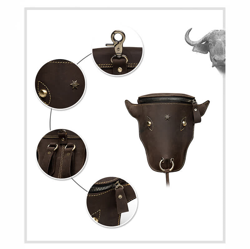 Sac ceinture en cuir véritable Crazy Horse avec tête de vache