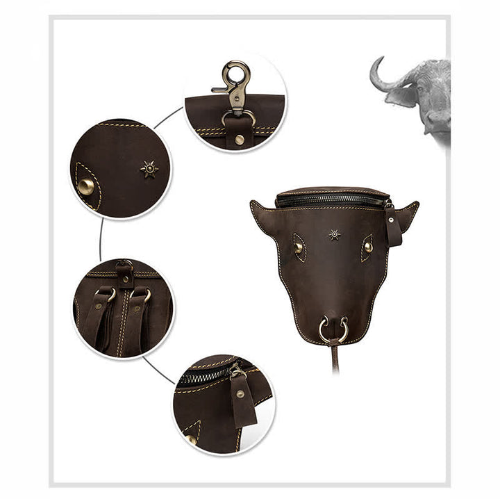 Sac ceinture en cuir véritable Crazy Horse avec tête de vache