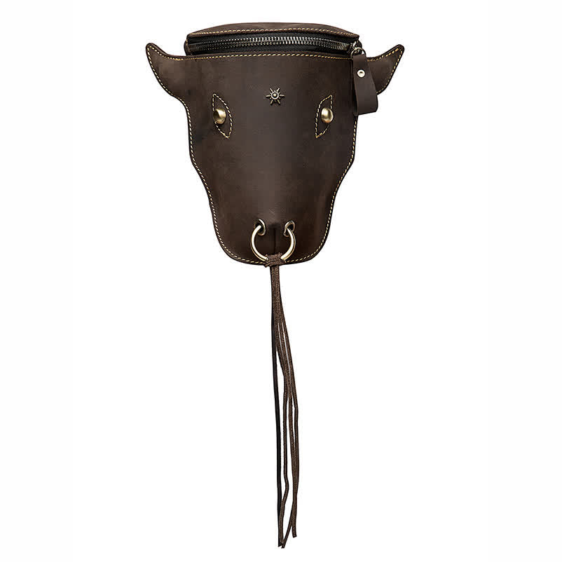 Sac ceinture en cuir véritable Crazy Horse avec tête de vache