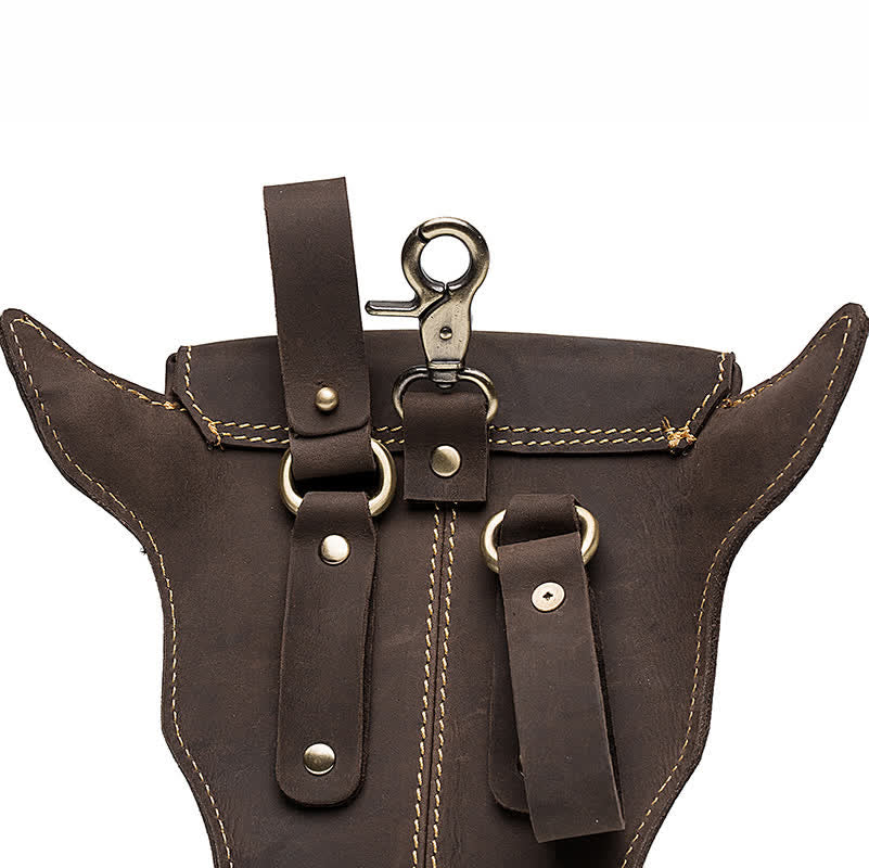 Sac ceinture en cuir véritable Crazy Horse avec tête de vache