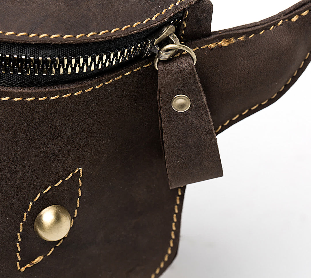 Sac ceinture en cuir véritable Crazy Horse avec tête de vache