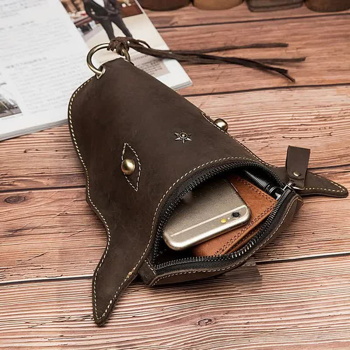 Sac ceinture en cuir véritable Crazy Horse avec tête de vache