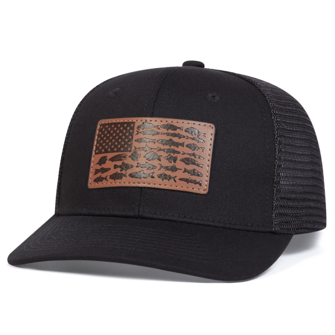 Casquette de camionneur ajustable pour homme, motif poisson et drapeau