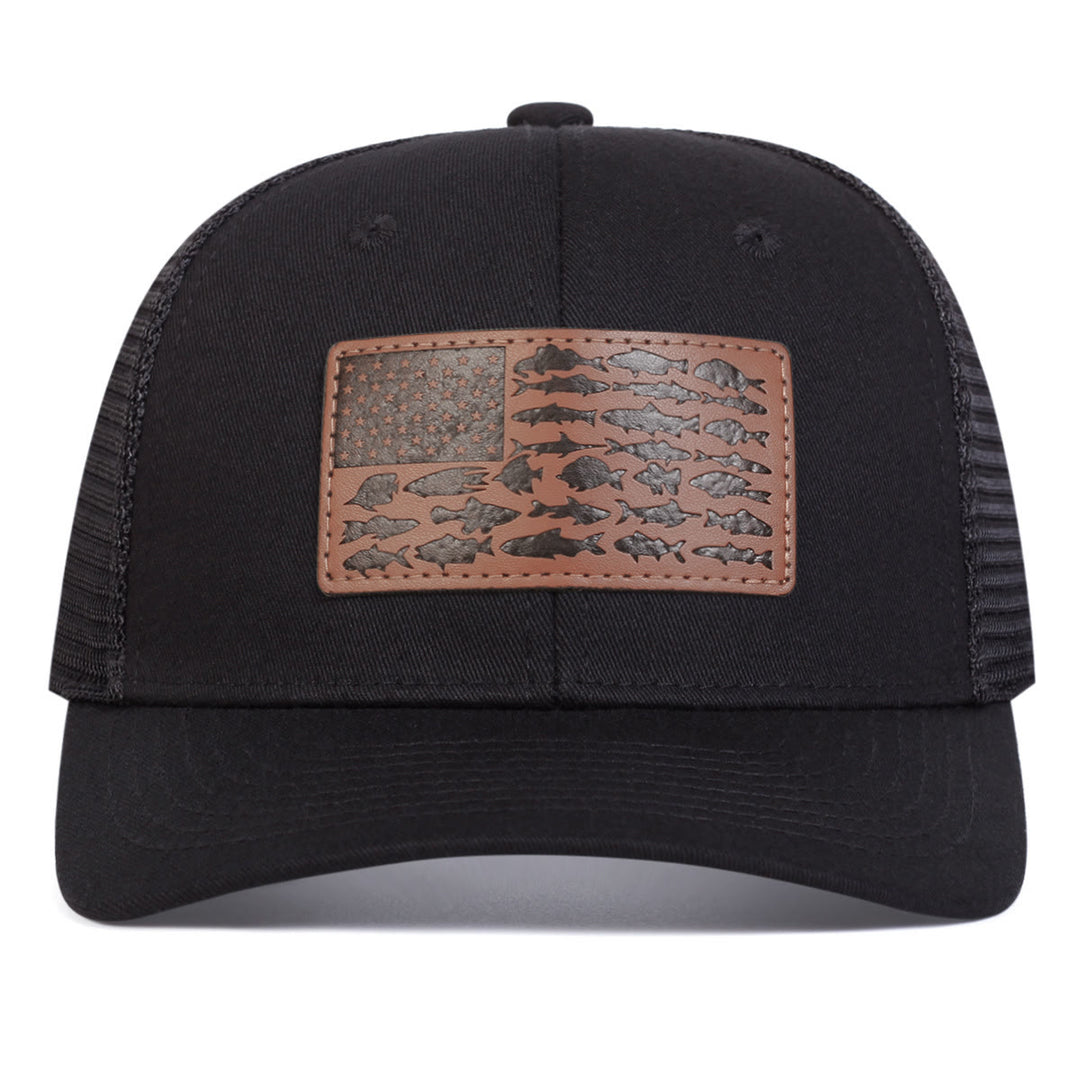 Casquette de camionneur ajustable pour homme, motif poisson et drapeau
