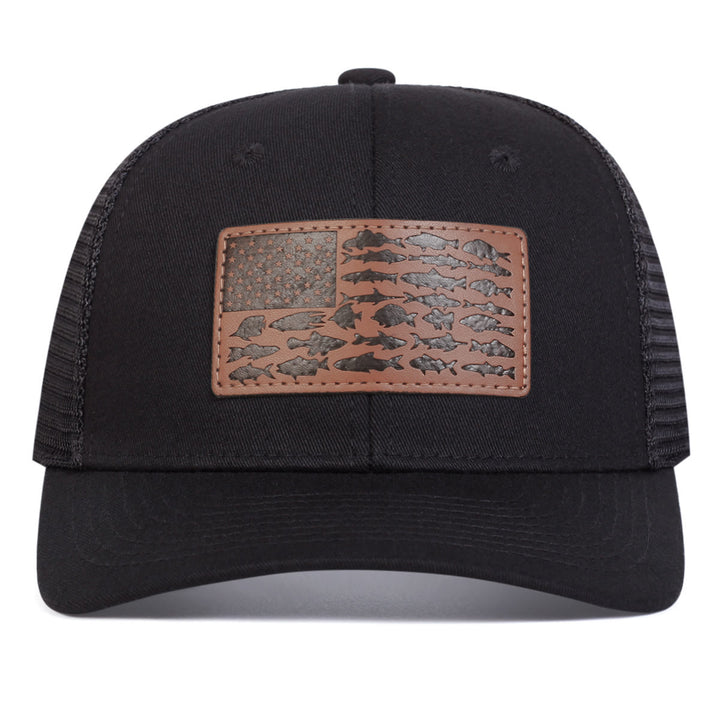 Casquette de camionneur ajustable pour homme, motif poisson et drapeau
