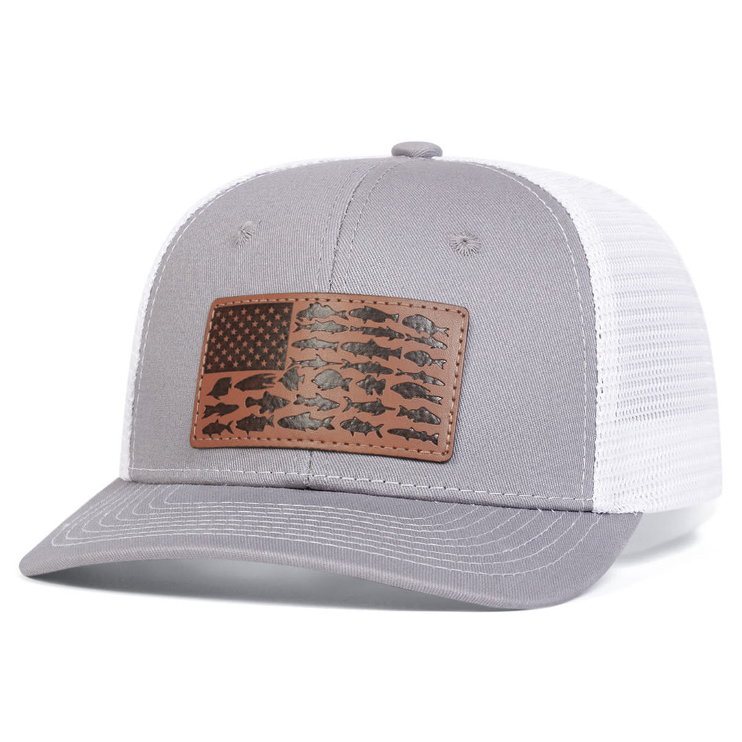 Casquette de camionneur ajustable pour homme, motif poisson et drapeau