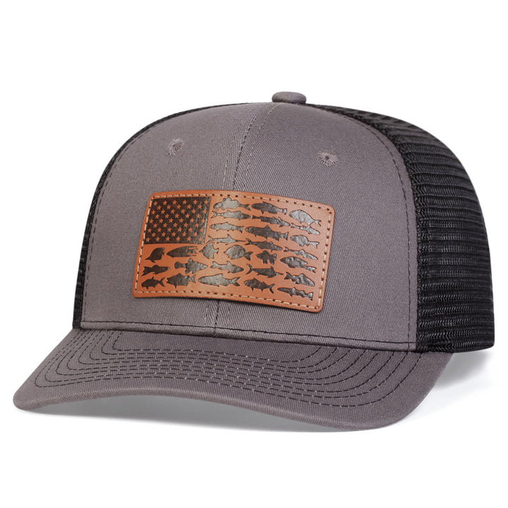 Casquette de camionneur ajustable pour homme, motif poisson et drapeau