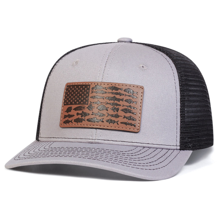 Casquette de camionneur ajustable pour homme, motif poisson et drapeau