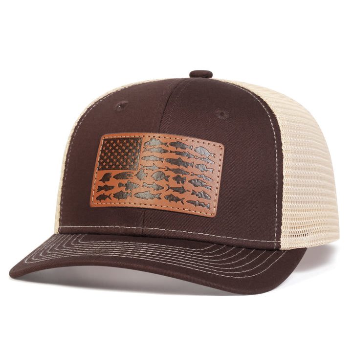 Casquette de camionneur ajustable pour homme, motif poisson et drapeau