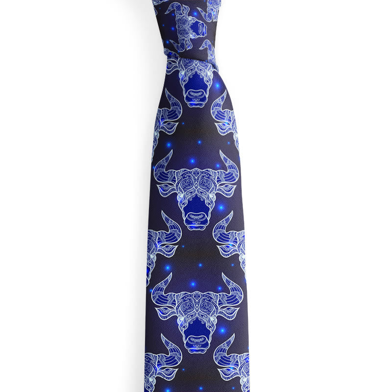 Cravate pour homme à motif tête de taureau et étoile bleue