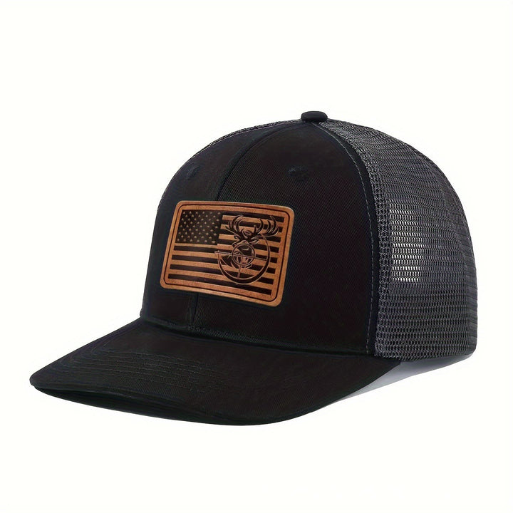 Casquette de camionneur ajustable pour homme avec drapeau géométrique à tête de cerf