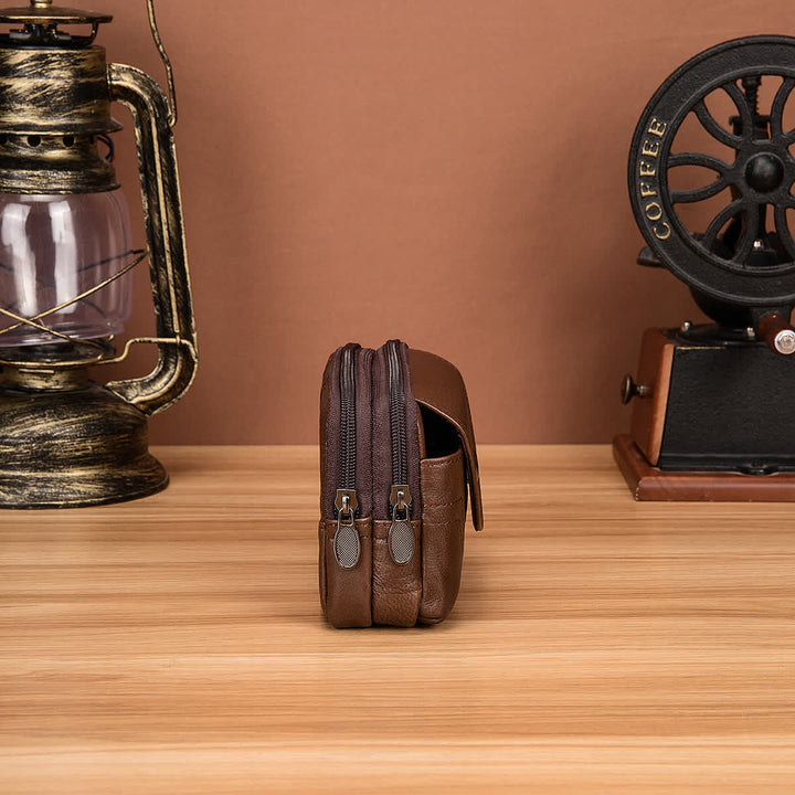 Sac ceinture en cuir à fermeture éclair horizontale simple et décontractée avec porte-cartes