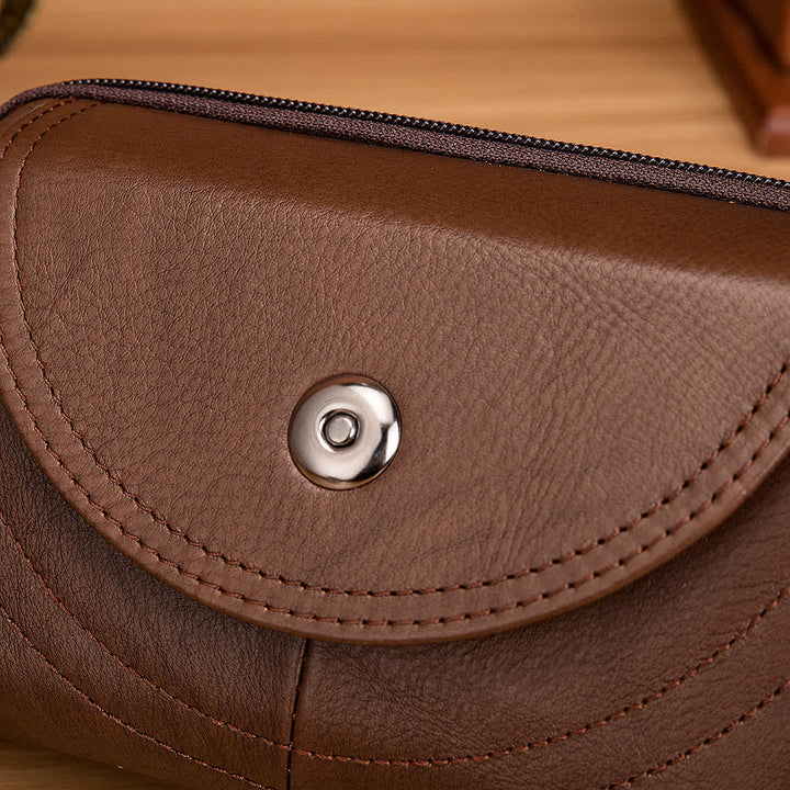 Sac ceinture en cuir à fermeture éclair horizontale simple et décontractée avec porte-cartes