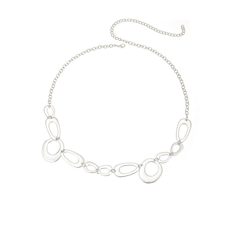 Ceinture en argent avec anneau et chaîne en métal pour femme