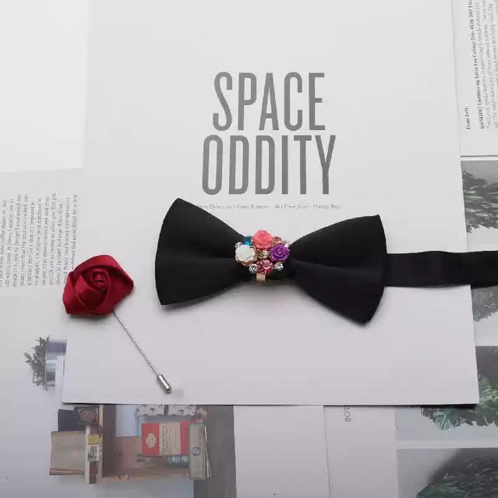 Ensemble de 2 nœuds papillons rouges en métal doré pour homme, avec perles et fleurs décoratives