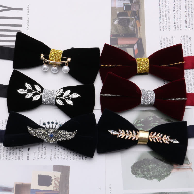 Nœud papillon en velours et métal pour homme
