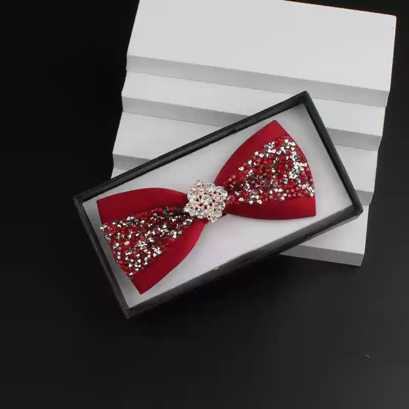 Ensemble de 2 nœuds papillons rouges brillants à strass pour homme