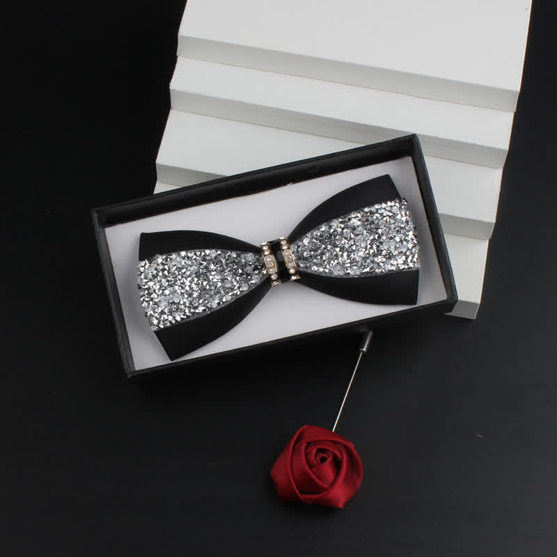Ensemble de 2 nœuds papillons rouges brillants à strass pour homme