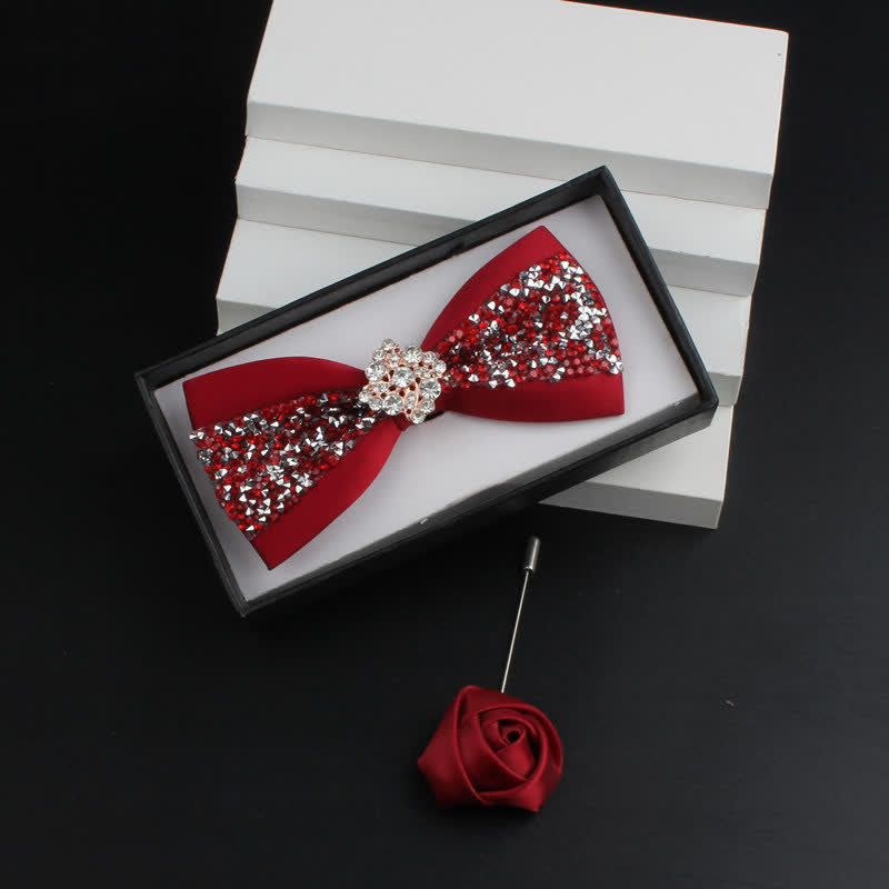 Ensemble de 2 nœuds papillons rouges brillants à strass pour homme