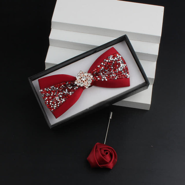 Ensemble de 2 nœuds papillons rouges brillants à strass pour homme