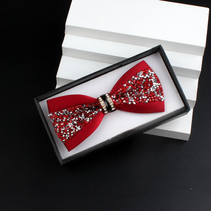 Ensemble de 2 nœuds papillons rouges brillants à strass pour homme