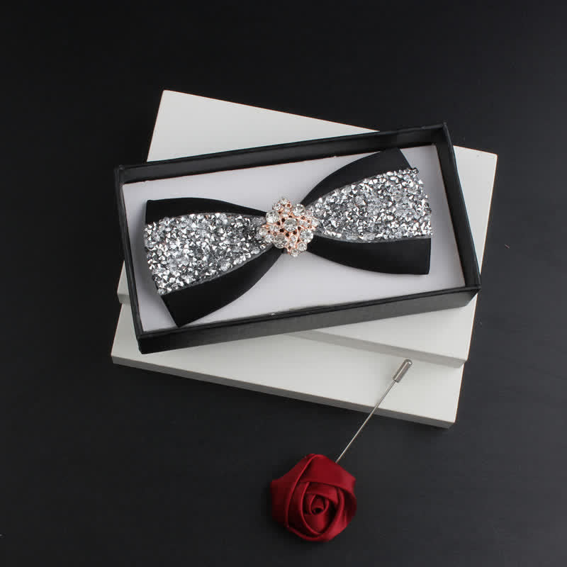 Ensemble de 2 nœuds papillons rouges brillants à strass pour homme