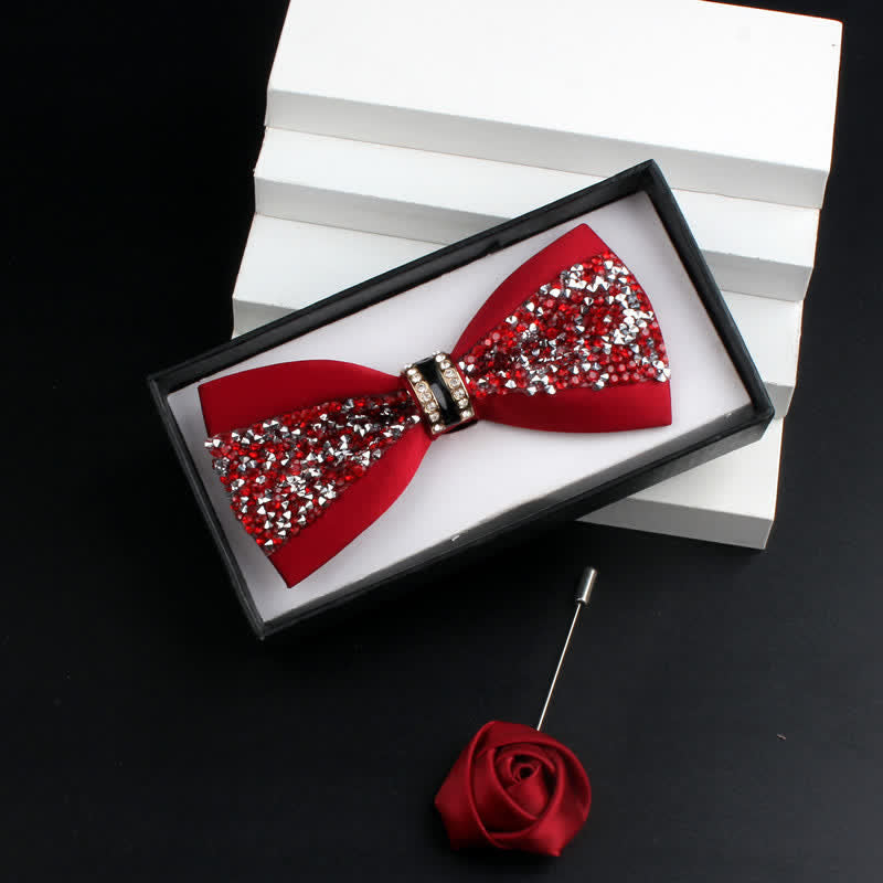 Ensemble de 2 nœuds papillons rouges brillants à strass pour homme