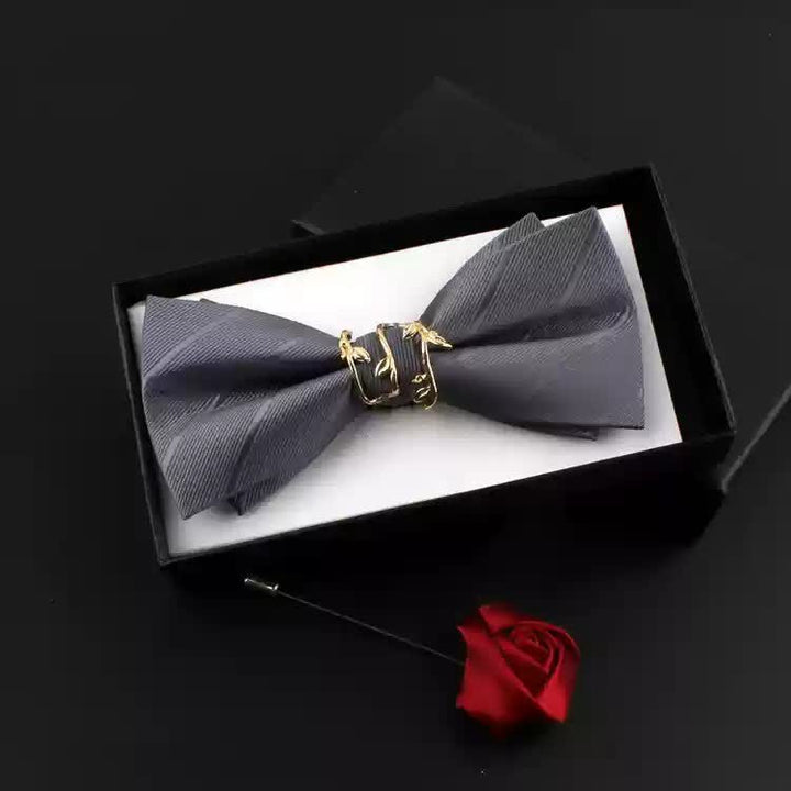 Ensemble de 2 nœuds papillons rouges à motif feuille de vigne dorée pour homme
