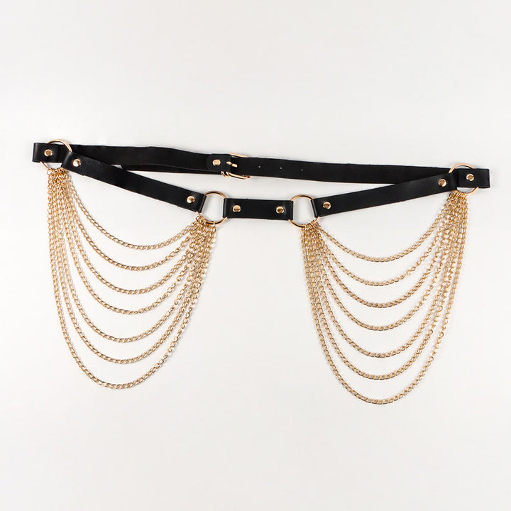 Ceinture à chaîne punk Ceinture en cuir à sept canapés