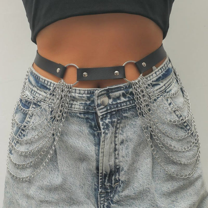 Ceinture à chaîne punk Ceinture en cuir à sept canapés