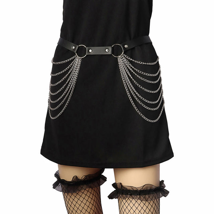 Ceinture à chaîne punk Ceinture en cuir à sept canapés
