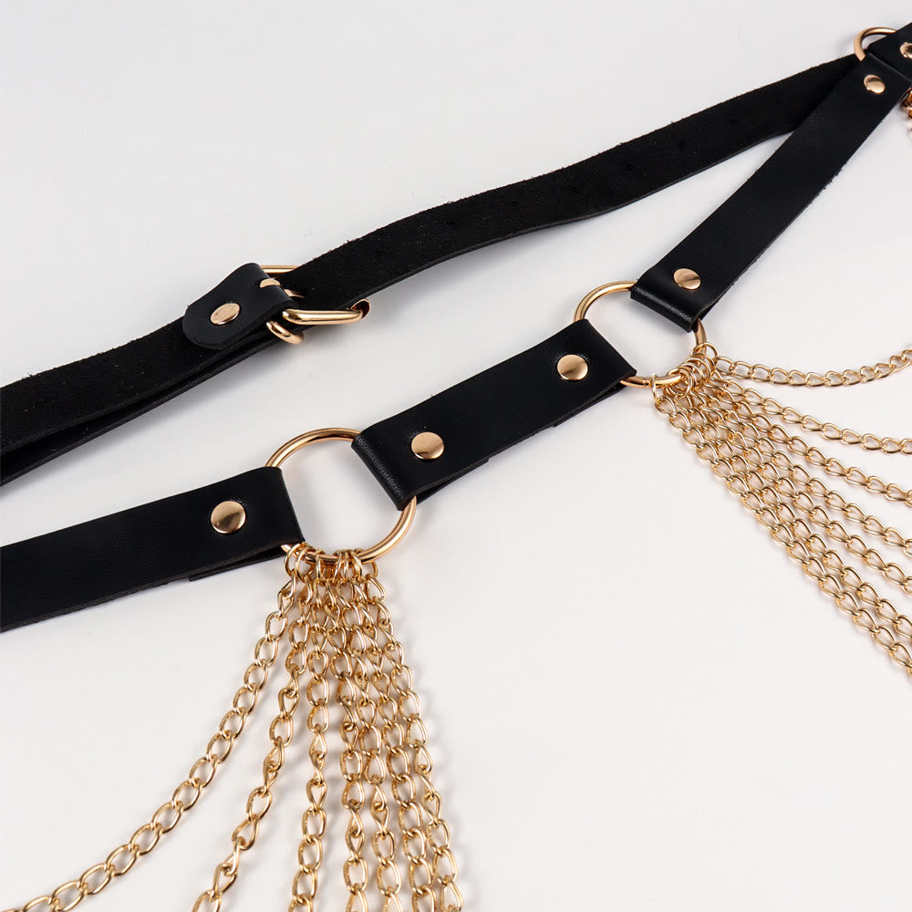 Ceinture à chaîne punk Ceinture en cuir à sept canapés
